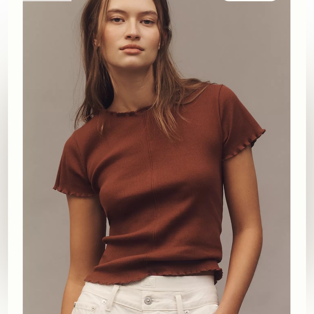 NWT Anthropologie Pilcro Ruffle-Trim Baby Tee
